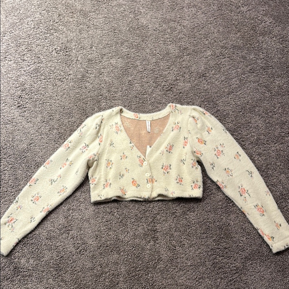 Anthropologie NWT Cropped Floral Cardigan
